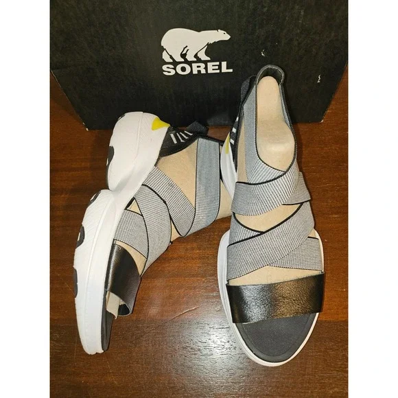 New Sorel Explorer Blitz Black White Strappy Sandals Women 6 New in box‎ - Picture 7 of 9